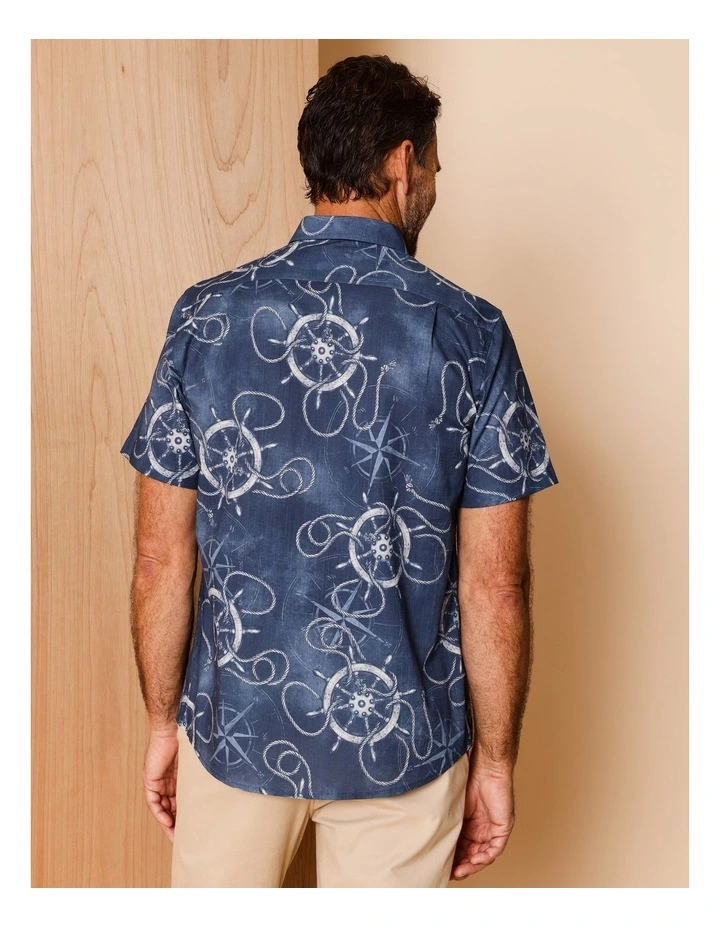 Noel Short Sleeve Nautical Print Shirt in Blue image 6