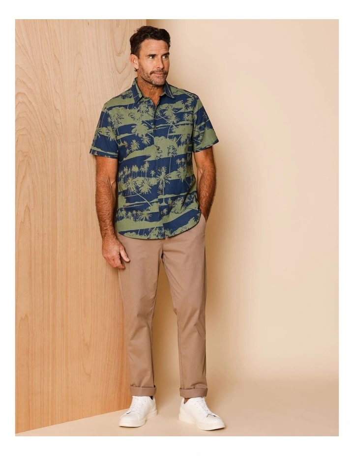 Idris Short Sleeve Island Print Shirt in Khaki image 2