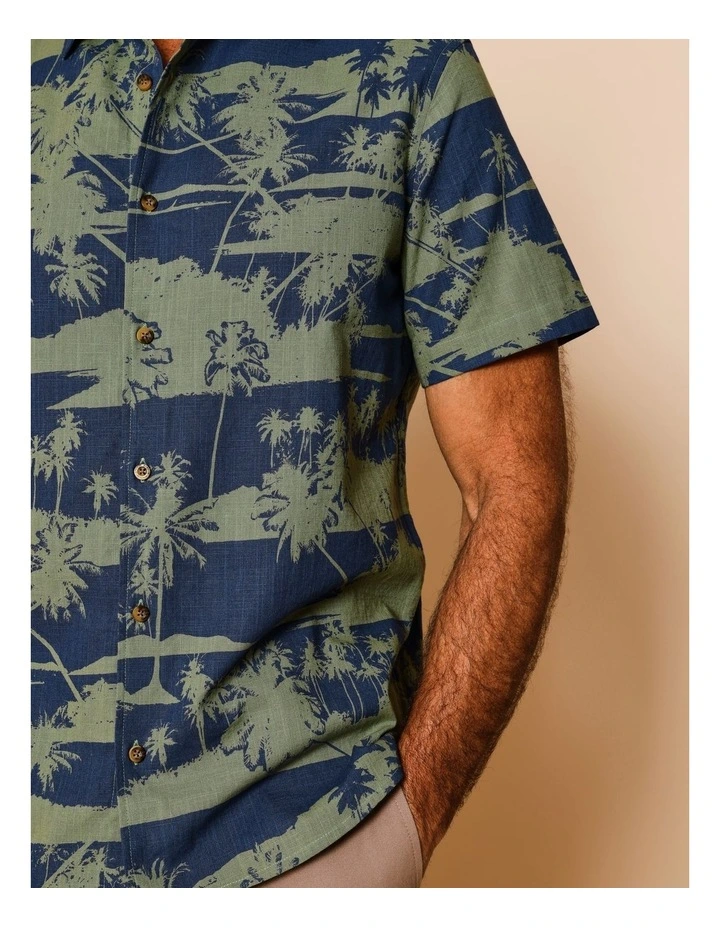Idris Short Sleeve Island Print Shirt in Khaki image 5