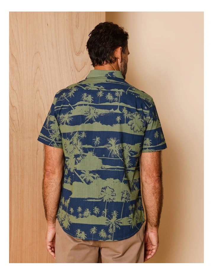 Idris Short Sleeve Island Print Shirt in Khaki image 6