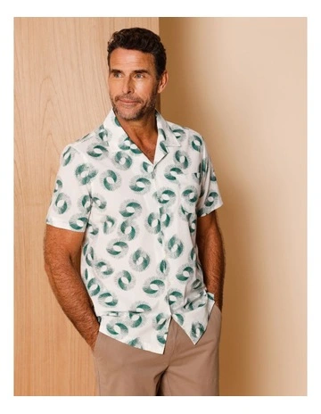 Antoni Short Sleeve Abstract Print Shirt in Green