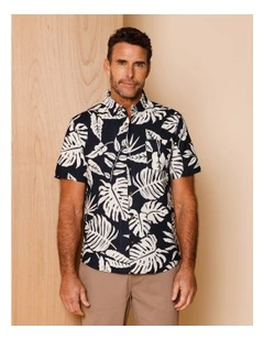 Patton Short Sleeve Print Shirt in Navy