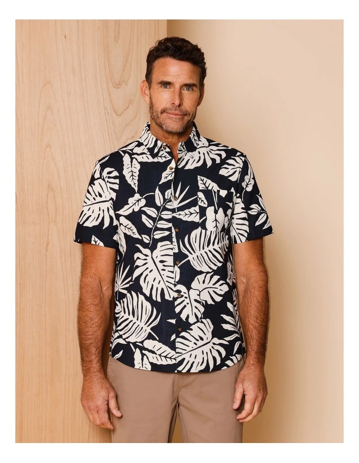 Patton Short Sleeve Print Shirt in Navy image 1