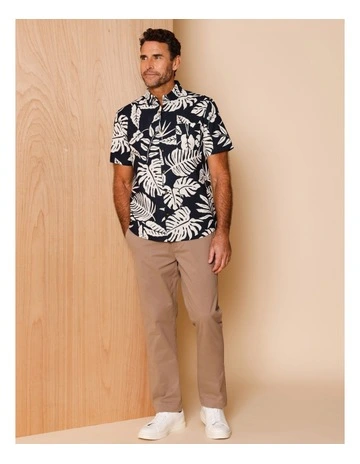 Patton Short Sleeve Print Shirt in Navy