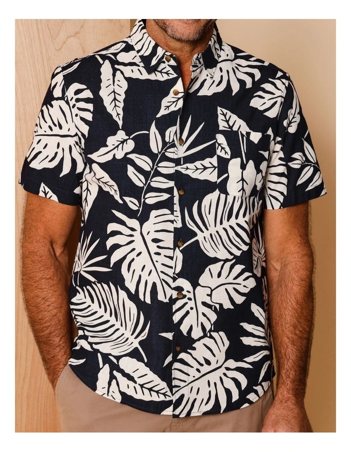 Patton Short Sleeve Print Shirt in Navy image 3