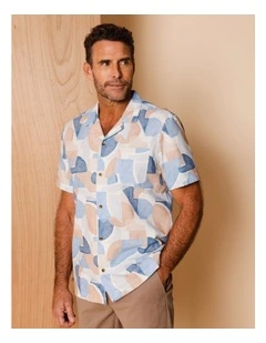 Archie Short Sleeve Abstract Print Shirt in Blue