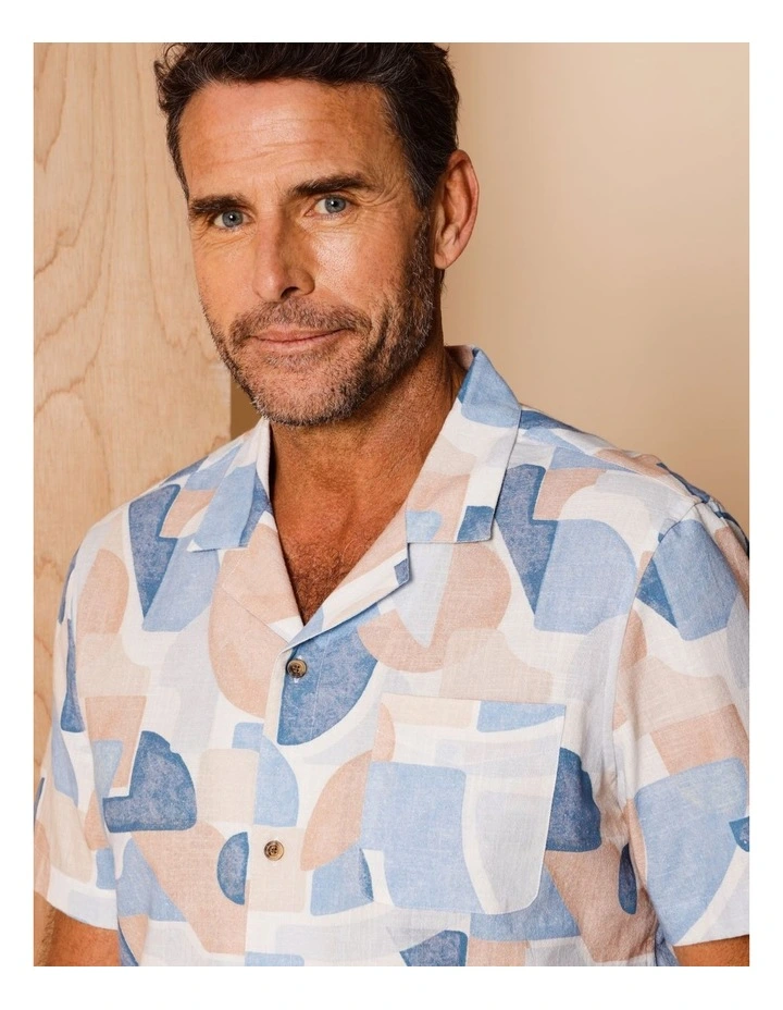 Archie Short Sleeve Abstract Print Shirt in Blue image 2