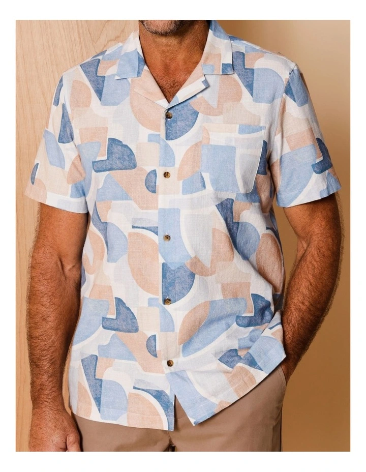 Archie Short Sleeve Abstract Print Shirt in Blue image 4