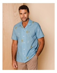 Nestor Short Sleeve Nautical Print Shirt in Blue
