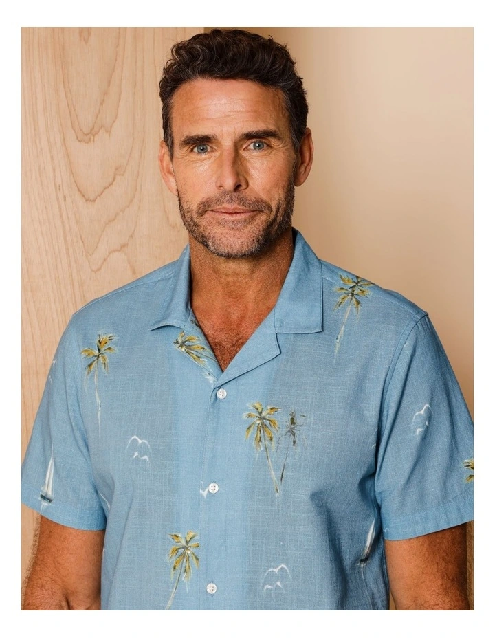 Nestor Short Sleeve Nautical Print Shirt in Blue image 2