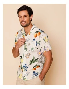 Paco Short Sleeve Print Shirt in Ecru