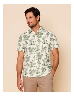 Parker Short Sleeve Print Shirt in Ecru