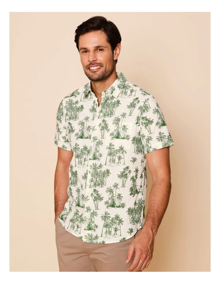Parker Short Sleeve Print Shirt in Ecru image 4