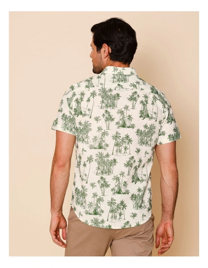 Parker Short Sleeve Print Shirt in Ecru image 5