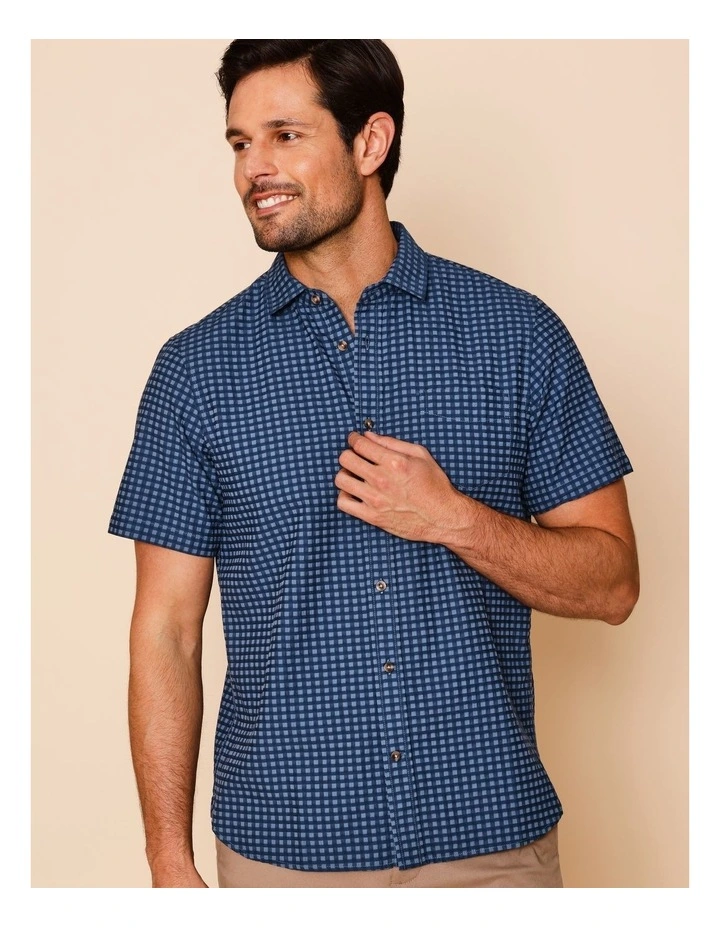 Carter Short Sleeve Check Shirt in Navy image 1
