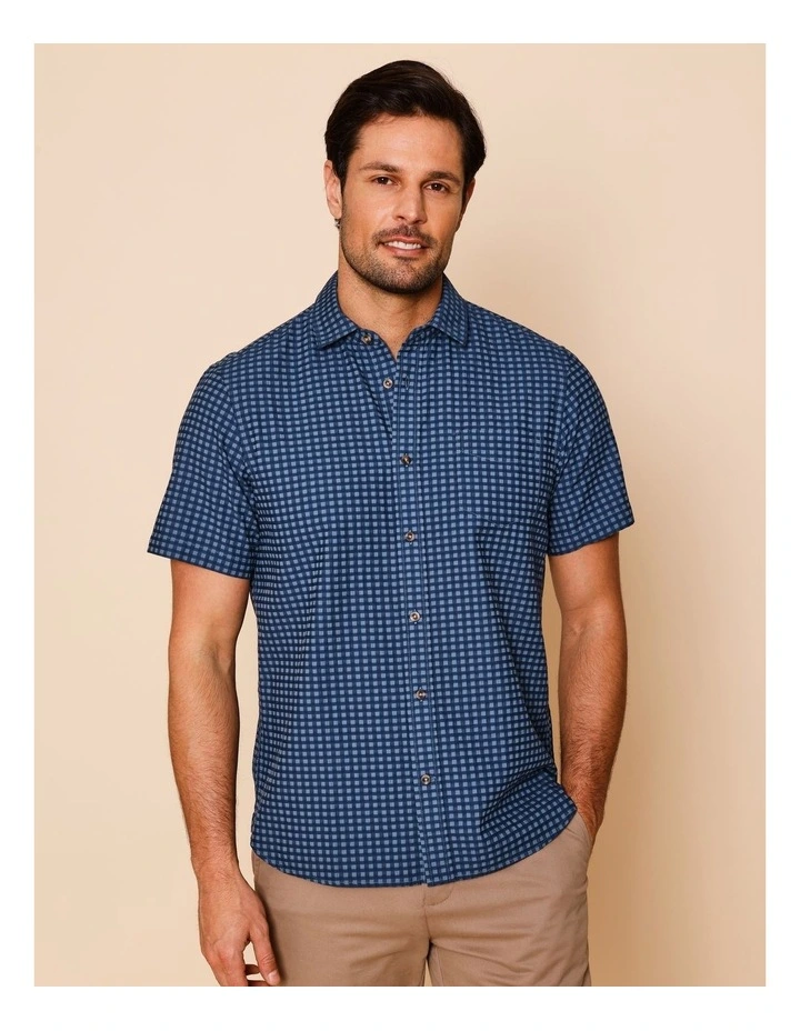 Carter Short Sleeve Check Shirt in Navy image 3