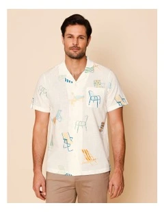 Pascal Short Sleeve Print Shirt in Ecru