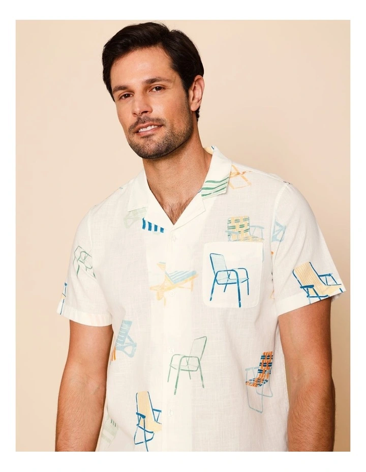 Pascal Short Sleeve Print Shirt in Ecru image 2
