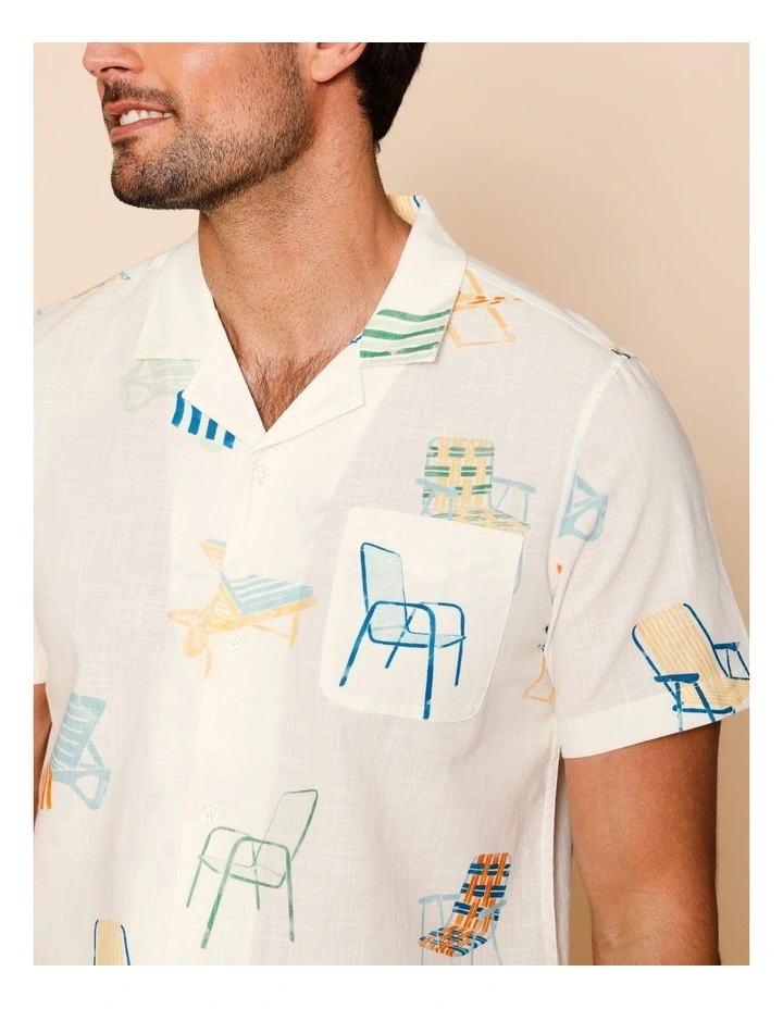 Pascal Short Sleeve Print Shirt in Ecru image 4