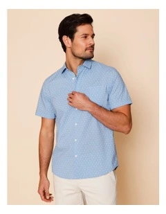 Maurice Short Sleeve Micro Print Shirt in Light Blue