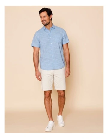 Maurice Short Sleeve Micro Print Shirt in Light Blue