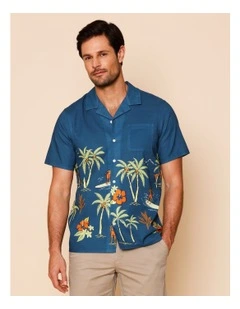 Powell Short Sleeve Print Shirt in Blue