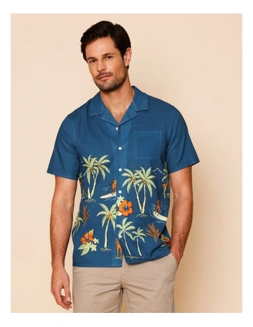 Powell Short Sleeve Print Shirt in Blue