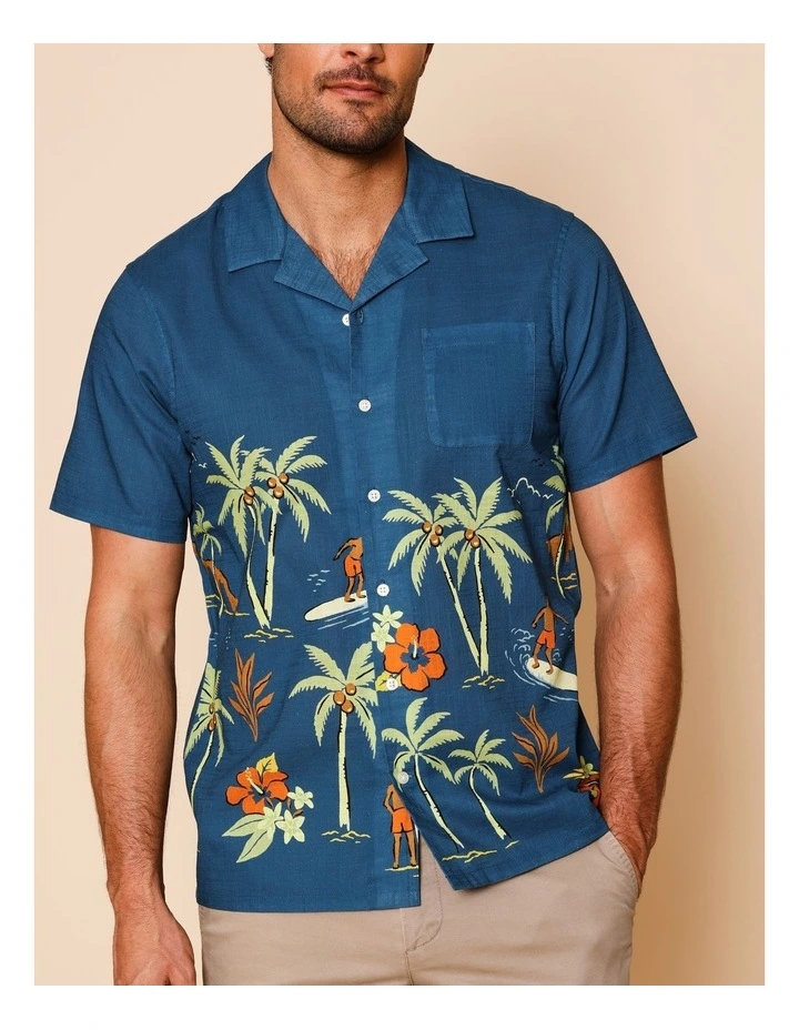 Powell Short Sleeve Print Shirt in Blue image 3