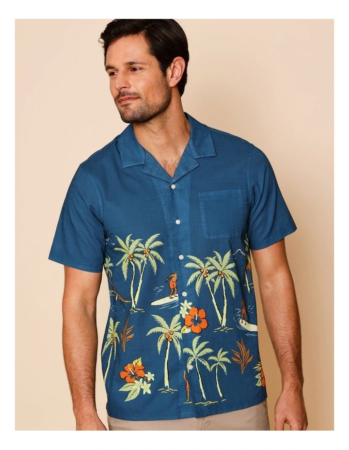 Powell Short Sleeve Print Shirt in Blue image 4