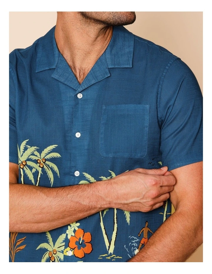 Powell Short Sleeve Print Shirt in Blue image 5