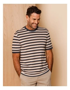 Silas Stripe Pique Textured T-Shirt in Natural