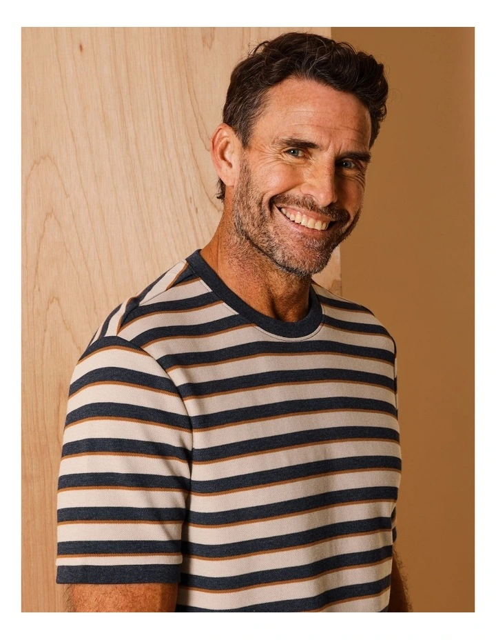 Silas Stripe Pique Textured T-Shirt in Natural image 2
