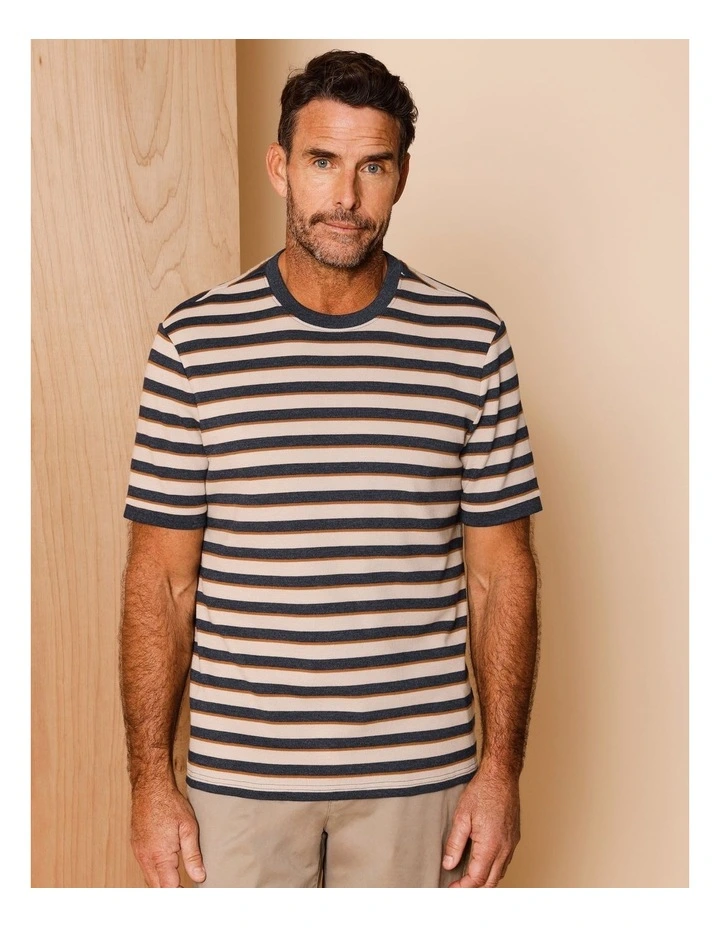 Silas Stripe Pique Textured T-Shirt in Natural image 4