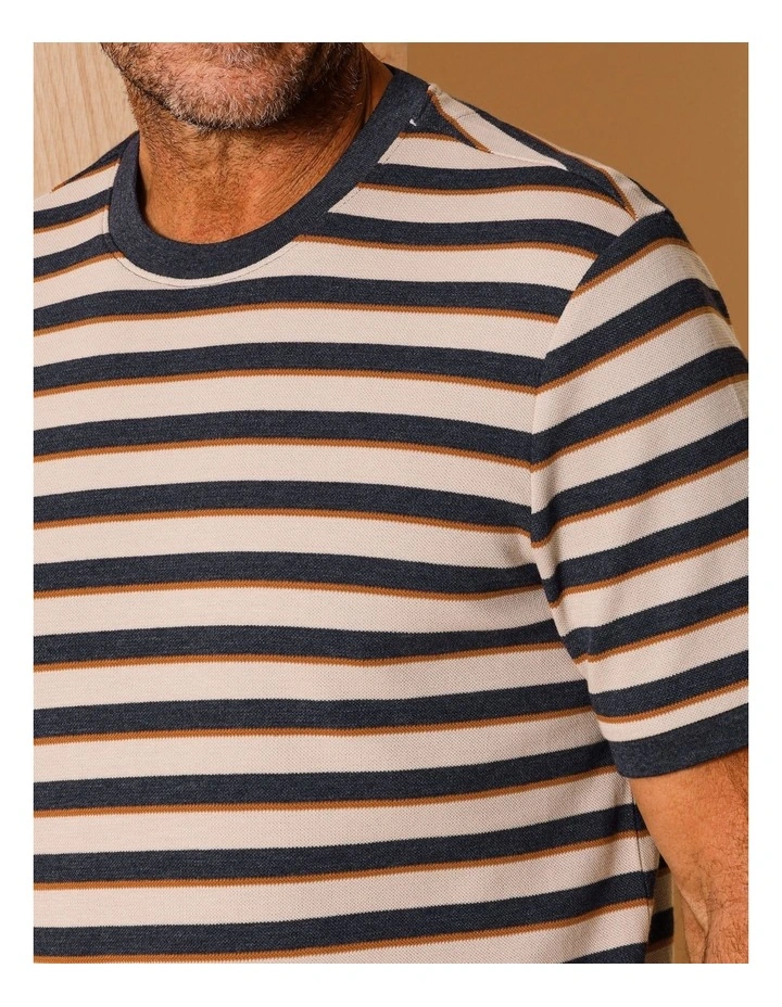 Silas Stripe Pique Textured T-Shirt in Natural image 5