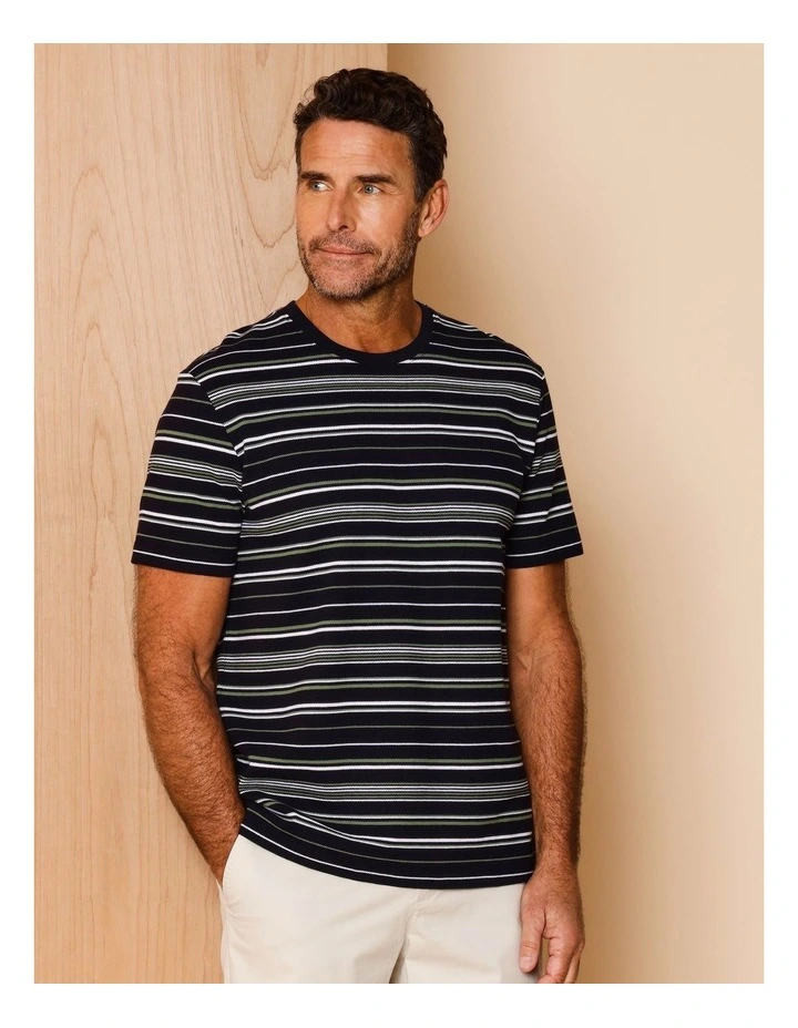 Tripp Textured Stripe T-Shirt in Navy image 1