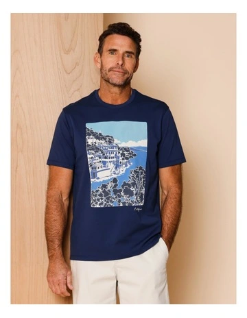 Gordon Placement Print T-Shirt in Blue