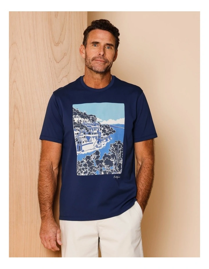 Gordon Placement Print T-Shirt in Blue image 1