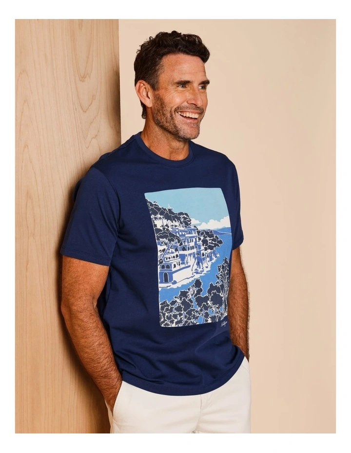 Gordon Placement Print T-Shirt in Blue image 3