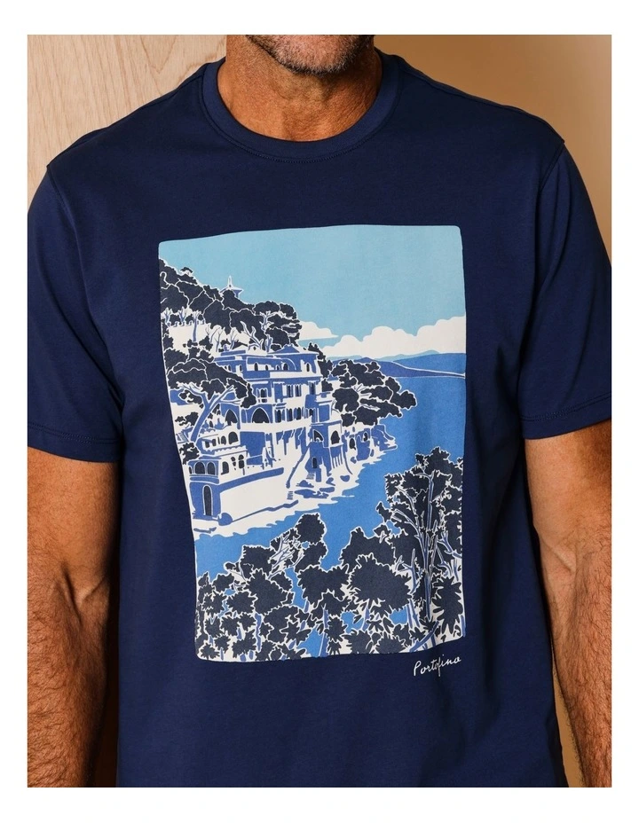 Gordon Placement Print T-Shirt in Blue image 4