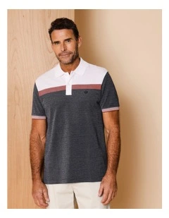 Essential Cooper Birdseye Chest Stripe Polo in Navy