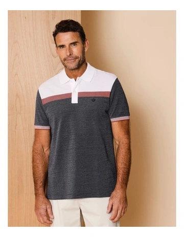 Essential Cooper Birdseye Chest Stripe Polo in Navy
