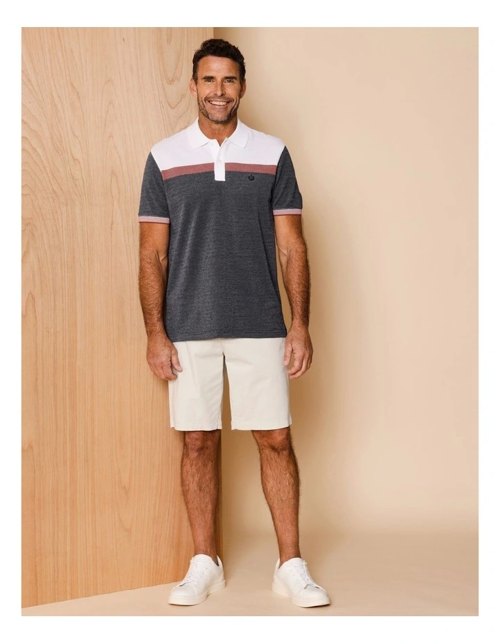 Essential Cooper Birdseye Chest Stripe Polo in Navy image 2