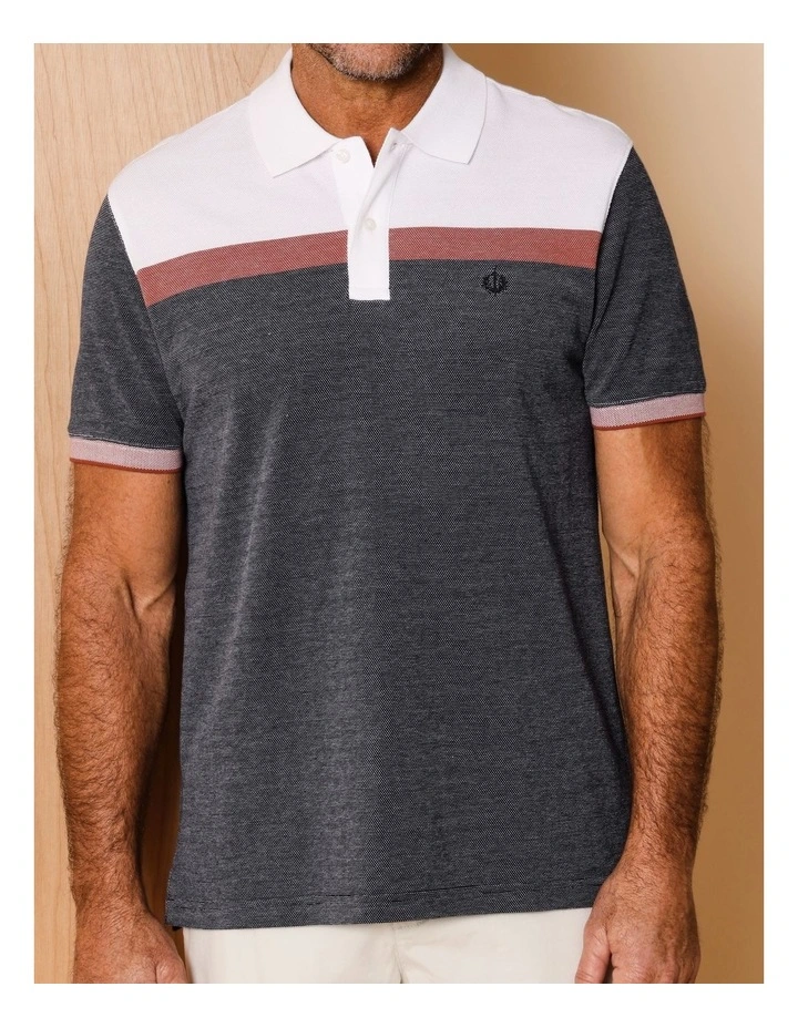 Essential Cooper Birdseye Chest Stripe Polo in Navy image 3