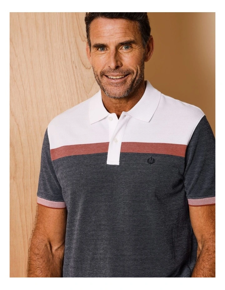 Essential Cooper Birdseye Chest Stripe Polo in Navy image 4