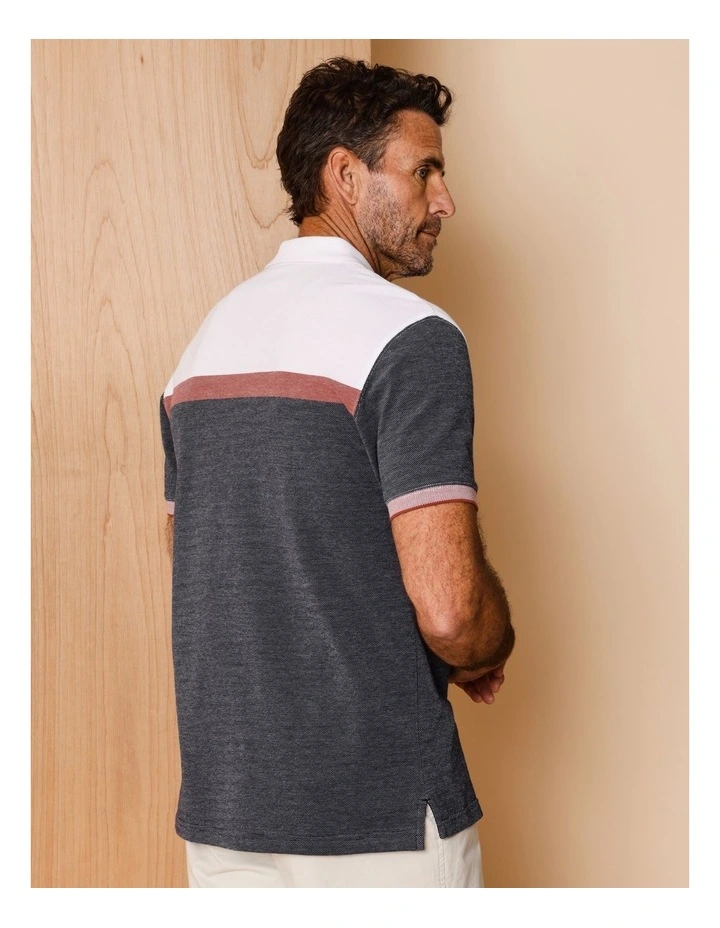 Essential Cooper Birdseye Chest Stripe Polo in Navy image 5