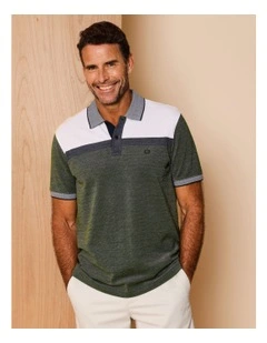 Essential Cooper Birdseye Chest Stripe Polo in Khaki
