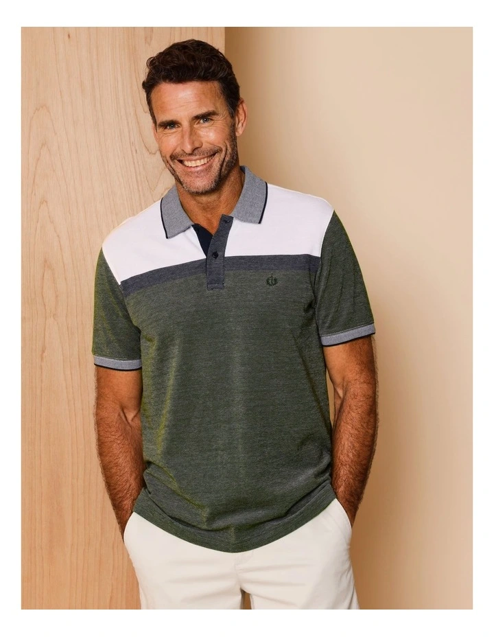 Essential Cooper Birdseye Chest Stripe Polo in Khaki image 1