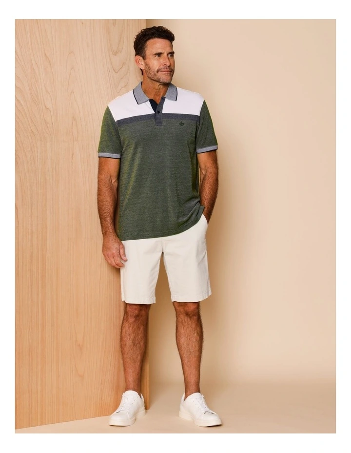 Essential Cooper Birdseye Chest Stripe Polo in Khaki image 2