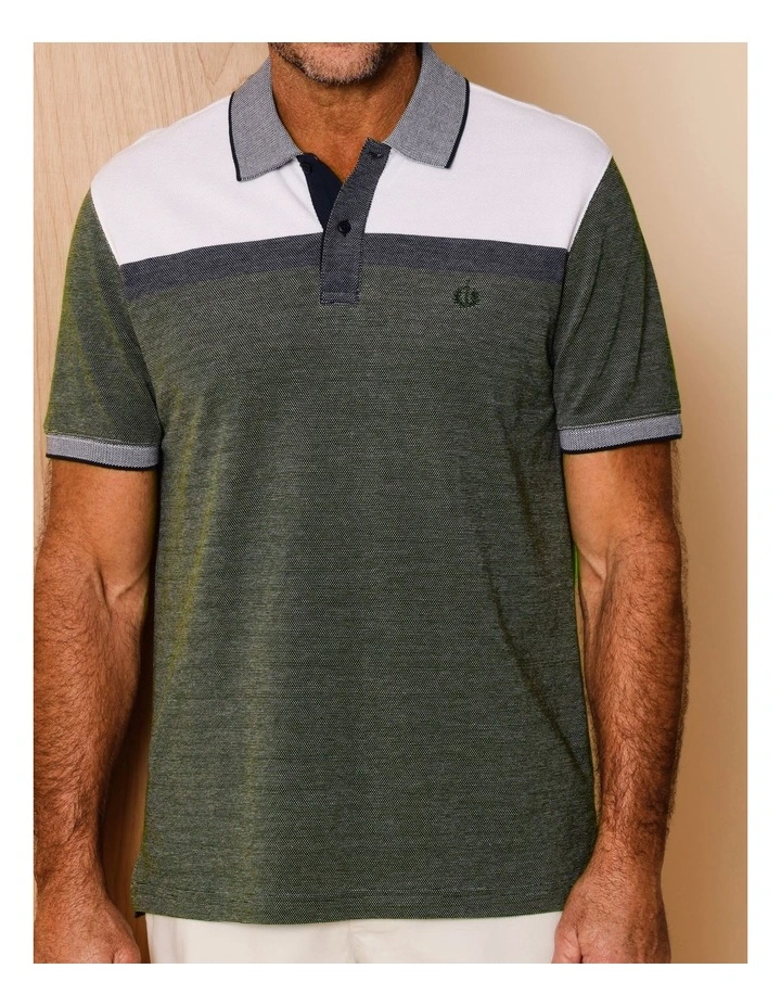 Essential Cooper Birdseye Chest Stripe Polo in Khaki image 3