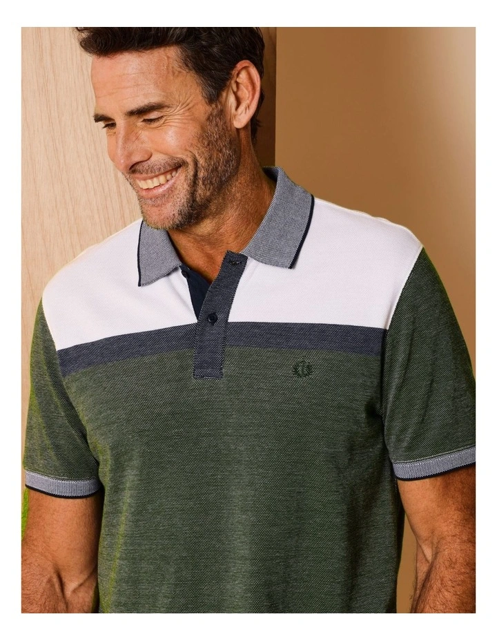 Essential Cooper Birdseye Chest Stripe Polo in Khaki image 4